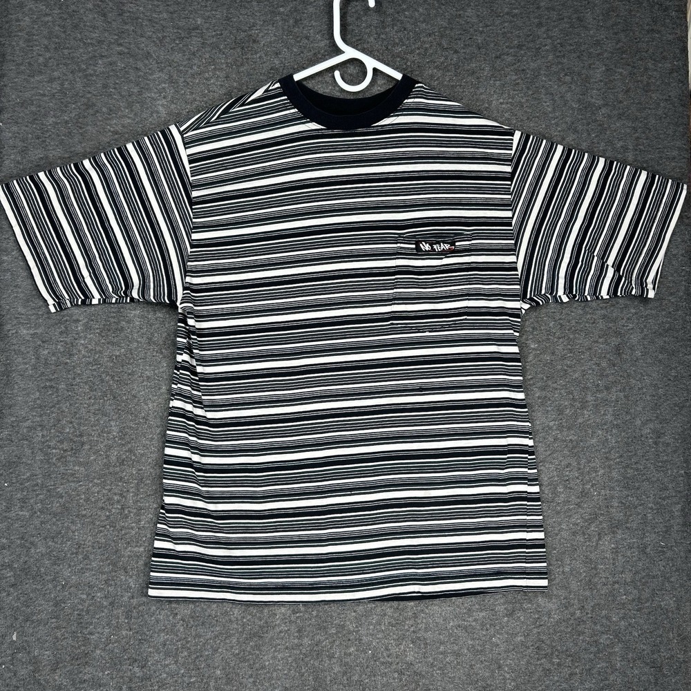 Vintage 90s No Fear Striped T-Shirt Mens L Striped Made in USA Grunge Skate Surf